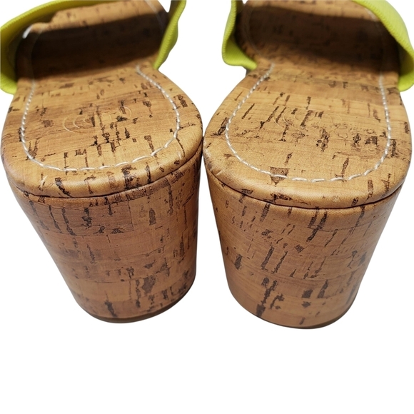 Urban Outfitters | Lime Green Slip On Open Toe Cork Wedge Sandals Women's 6 - Picture 3 of 10